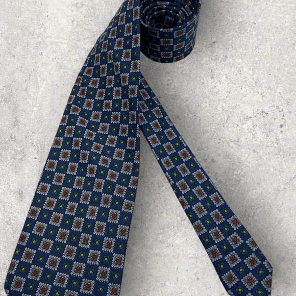 CHRISTIAN DIOR Blue/Gray Geometric Floral Silk LUXURY Tie ITALY - Picture 5 of 5